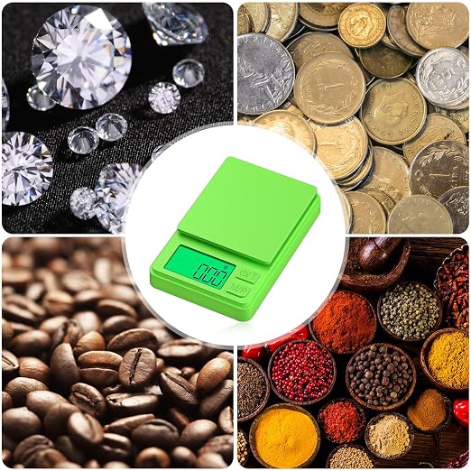 Digital Pocket Grams Scale, Diyife 1000g/0.01g High Precision, 7 Units Conversion Mini Scale with LCD Display, Tare Function for Food, Jewelry, Powder, Green