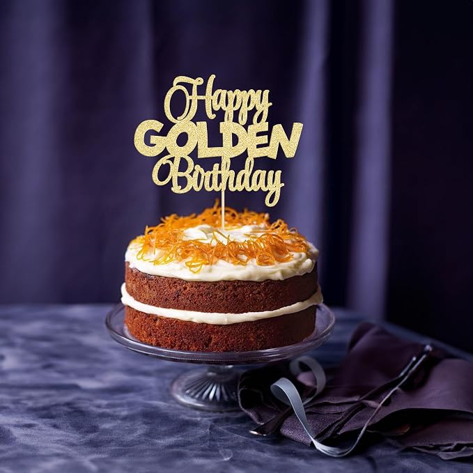 Gyufise 1Pc Happy Golden Birthday Cake Topper 1/10/15/18/21/25/30/40/100th Birthday Cake Topper 50/60/70/80/90th Decorations Golden Party Decorations