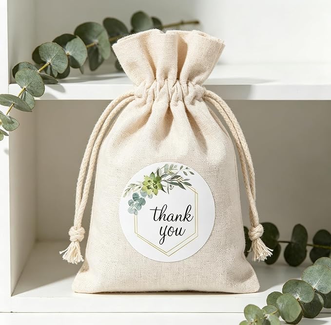 BLESS-VAST 500 PCS Thank You Stickers for Small Business - 1 Inch Green Leaf Decal Envelope Seal 8 Designs Vibrant Colors Labels for Baking Packaging Gift Bags Wraps Crafts (Green Leaf)