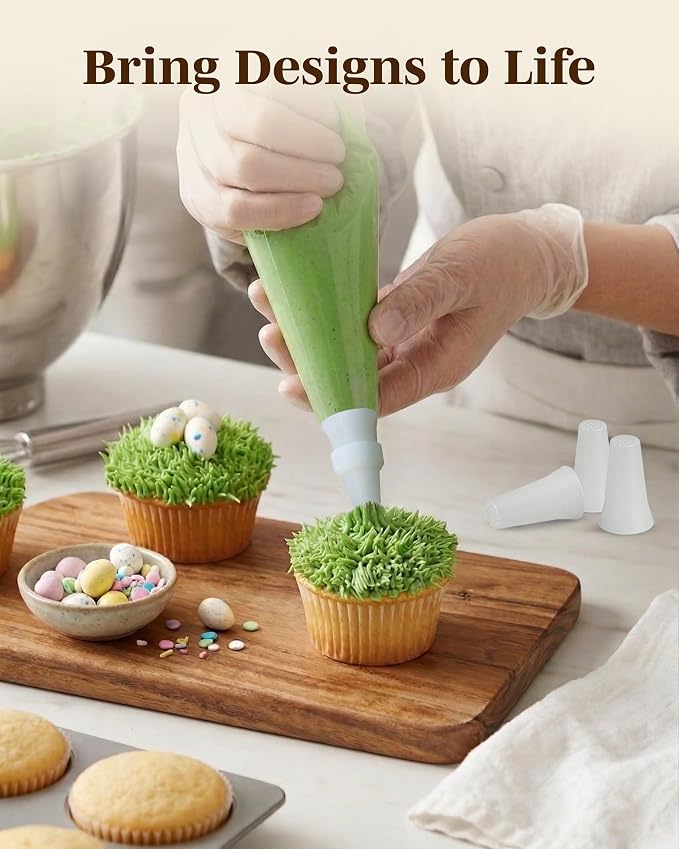 Reusable Plastic Piping Tips Standard Size Grass Tip #233 100 Pack with 2 Couplers Grass Tip Icing Nozzle for Cake Decoration, Dessert, Baking Supplies & Piping Bags Base Ø 0.75"Height 1.25"