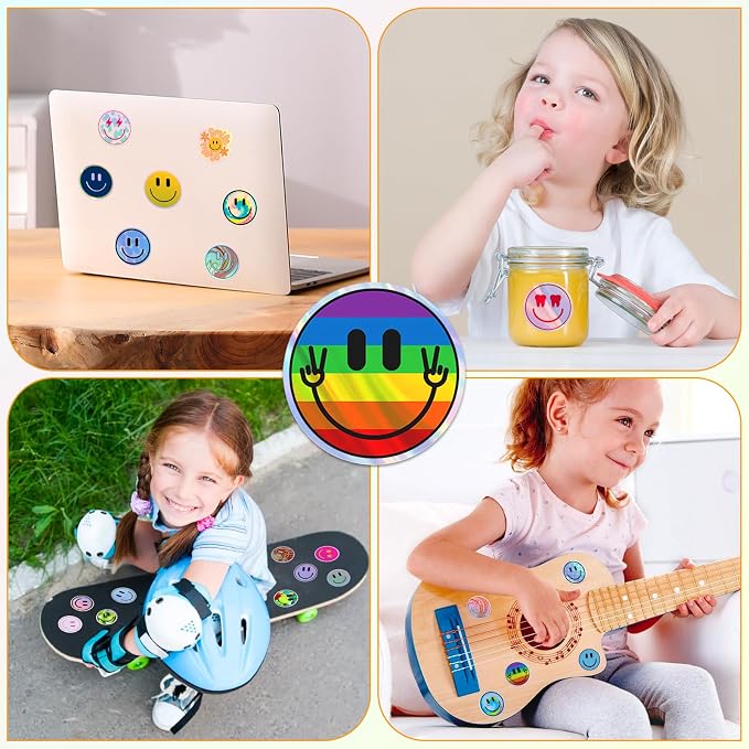 50PCS Smile Holographic Stickers | Cute Water Bottle Stickers for Kids, for Teaching Rewards, Notebooks, Stationery, Luggage, Cartoon PVC Smile Face Stickers