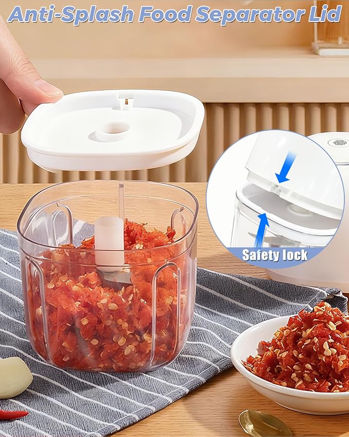 Joyzan Electric Garlic Chopper, Mini Food Processor Veggie Grinder 350ML | Portable Small Onion Mincer Cordless Blender Masher USB Rechargeable Cutter 6 Blades Chili Fruit Vegetable Ginger Spices