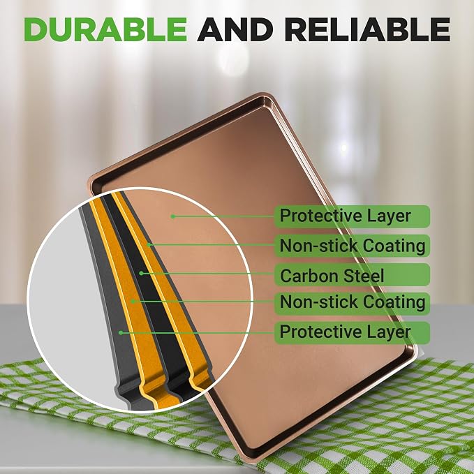 NutriChef 2-Piece Nonstick XL Cookie Sheets for Baking - 22" x 16" Stackable Extra Large Baking Sheet - Carbon Steel Baking Pans, PFOA, PFOS, PTFE Free- NCLGBP28