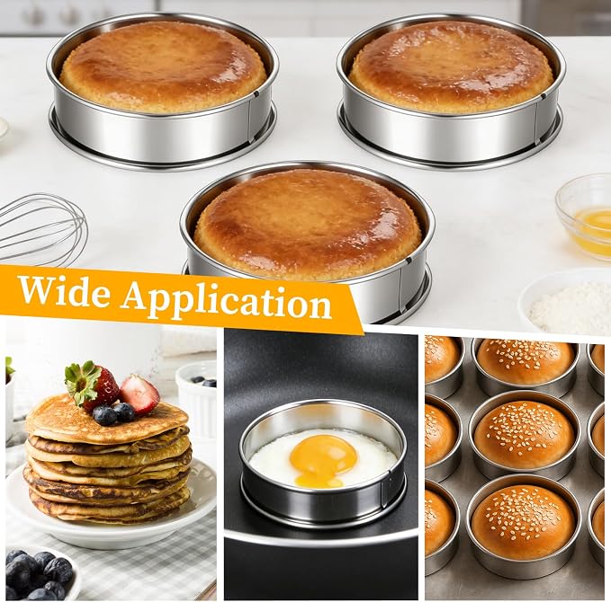 20 Pack 4 Inch English Muffin Rings, Stainless Steel Crumpet Rings Double Rolled Tart Ring Nonstick Tart Ring for Baking Metal Pastry Ringd Mold with Silicone Brush for Dessert Food Making Tool