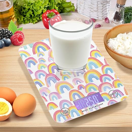 Food Scale Kitchen Scale for Baking Cooking Digital Food Weighing Measuring Scale Small Waterproof Electric Food Scale Gradient Cute Rainbows