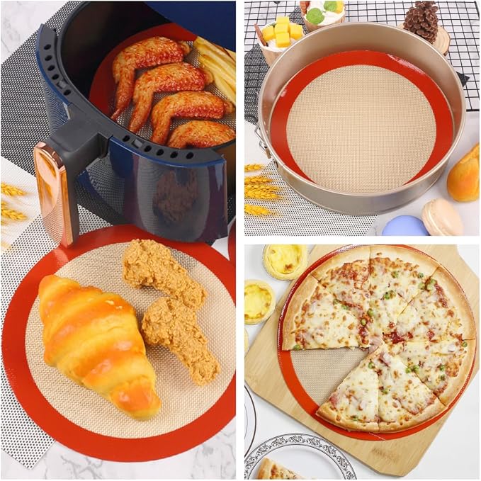 3Pcs Silicone Baking Mats,9 Inch Round Silicone Mats,Cake Pan,Non-stick Silicone Baking Sheet Liner,Reusable Heat Resistant Baking Pastry Sheets for Cookies, Macarons, Bread and Pastry