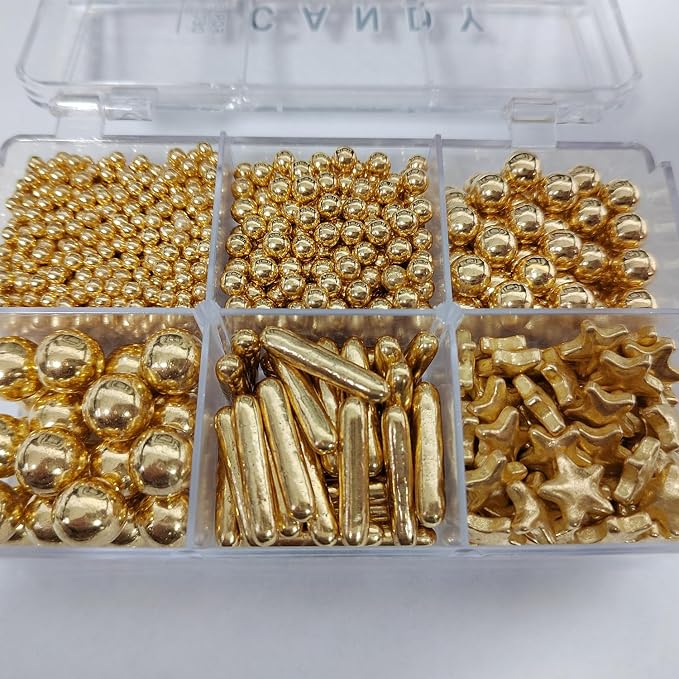 Homankit Gold Pearl Sprinkles for Cake Decorating, Gold Star Sugar Sprinkles for Cake Decorations Baking Cupcake Toppers Ice Cream Toppings and Cookie Decorating Wedding Party Christmas Supplies
