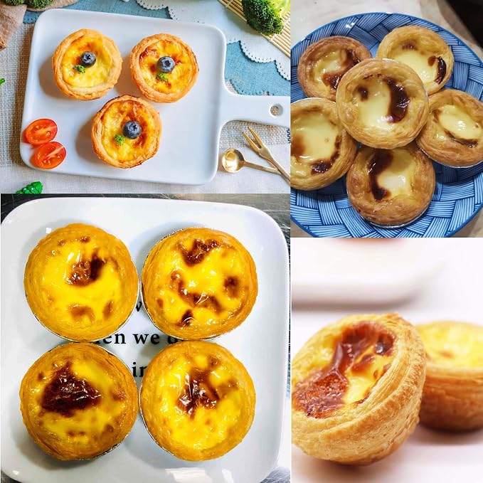 12 Packs Egg Tart Pan, Non-Stick Carbon Steel Molds, Reusable Mini Pie Mould Muffin Cupcake Pudding Baking Cup for Pies, Cakes, Quiche Bakeware - 2.6 x 0.9 Inch