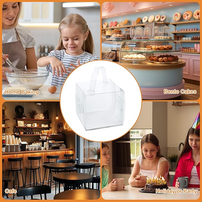 6x6x6in Clear Cake Boxes (20 Pack) - Transparent Bakery Boxes with Handles,5in 6in mini cake boxes for Cupcakes, Donuts & Party Treats - Clear gift boxes for Birthdays, Baby Showers & Gift Packaging