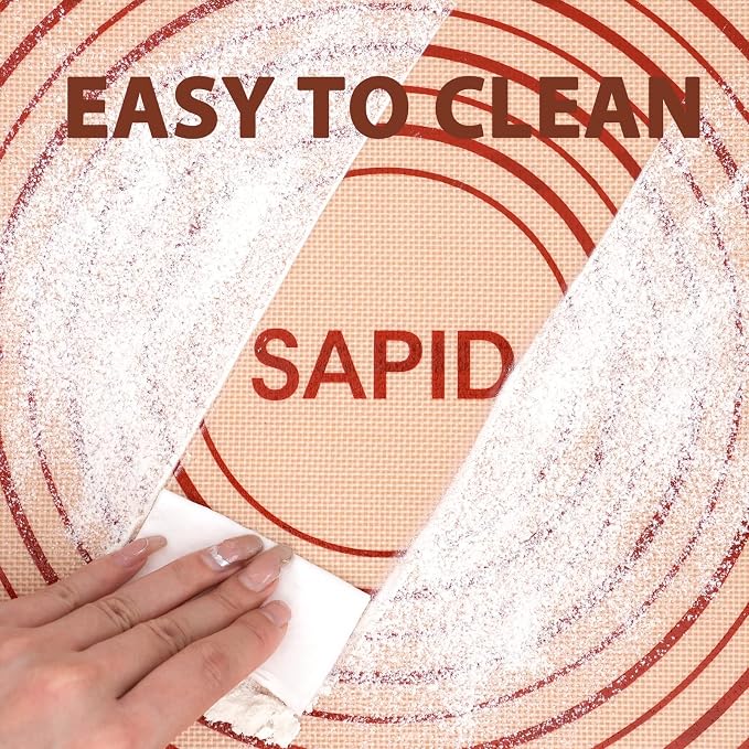 Sapid Extra Thick Silicone Pastry Mat Non-slip with Measurements for Non-stick Silicone Baking Mat Large, Dough Rolling, Pie Crust, Cookies, Kneading Mats, Countertop, Placement Mats (16" x 24", Red)