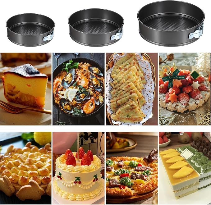 3 Pack 7.8", 8.5", 9.5" Removable Springform Cake Pan, Round Nonstick Cheesecake Pan, Cake Pans Molds with Leakproof Bottom Removable for Baking Cheesecakes, Pie, Pizza and Quiches