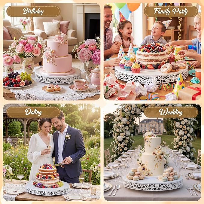 Wenqik 20 Inch White Cake Stand Set Metal Round Cupcake Dessert Stand with Cake Cutting, Spatula Wedding Cupcake Pastry Display Candy Holder Display for Wedding Party Birthday Baby Shower(Classic)