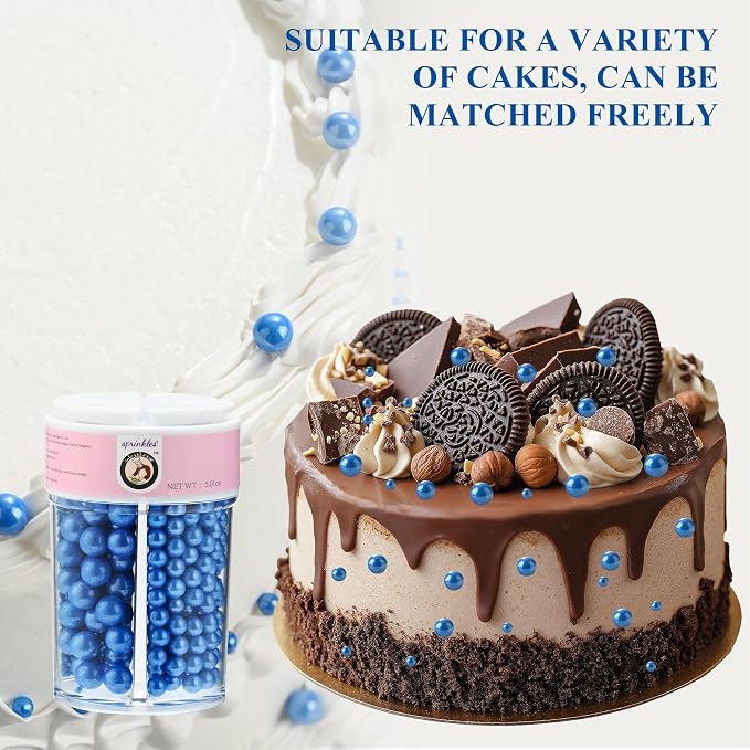 Homankit Edible Royal Blue Pearl Sprinkles for Baking, 4 Sizes Mix Sugar Pearls Cake Decorations for Cupcake Toppers Cookie Decorating Birthday Party Wedding Valentines Easter Christmas Supplies