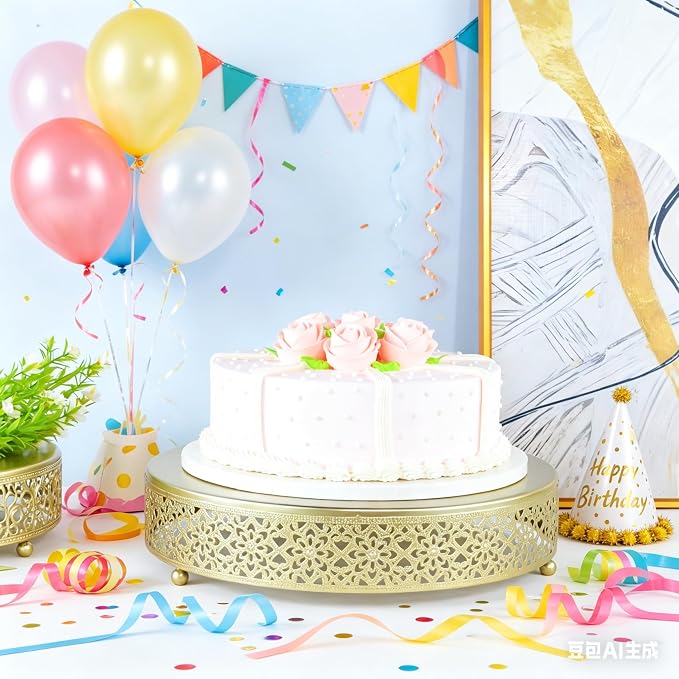 Cake Stand, Metal Round Cupcake Dessert Stand Cake Display Holder Cookies Fruit Serving Tray Decor for Wedding Party Birthday Baby Showers Anniversary (12in, Gold)