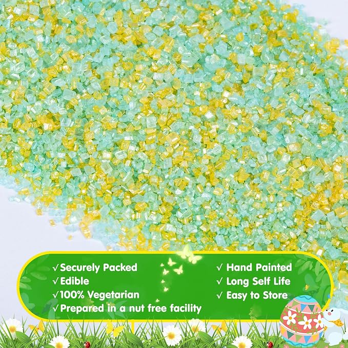Edible Green Sanding Sugar Sprinkles,Edible Gold Light Green and Sky Blue Sprinkle Mix,150g/5.3oz,Edible Sugar Crystals for Cake Decorating,Sprinkle Mix for Baking Decorations,Cookies,Ice Cream,Fondant Cake,Caramel Apples,Cupcakes,Desserts,Soccer Sport...