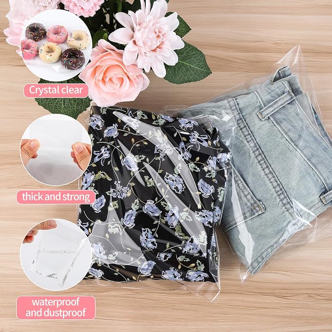 Clear 100 Pcs Cellophane Bags 9.5" x 11.5" Self Seal Cello Cellophane Bags Adhensive Plastic Bag for Fits A4,Clothing, Decorative Wrappers, Party Favors, Artwork and Small Business Package