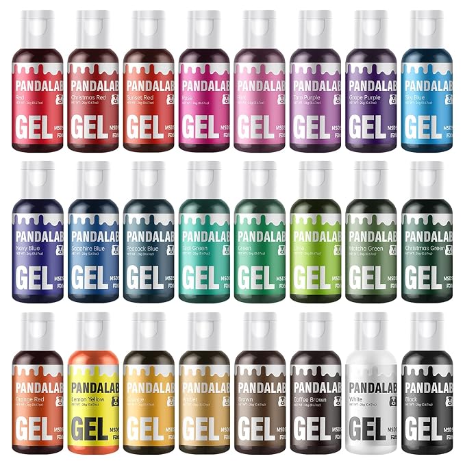 Gel Food Coloring Set - Pandalab 24 Colors x 0.7 oz Highly Concentrated Food Grade Cake Coloring, Vibrant Edible Gel Dye for Baking, Decorating Icing, Frosting, Fondant, Cookies, Macarons, DIY Crafts, 20ml/Bottle