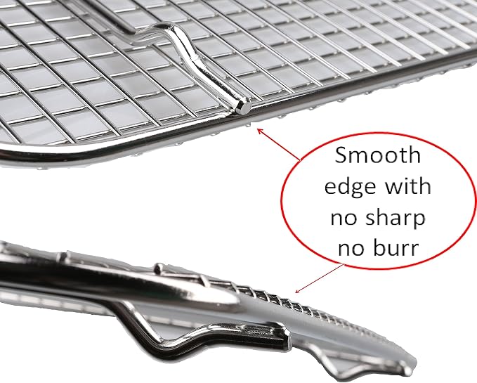 304 Stainless Steel Cooling Rack(11.75"X16.5"X0.7") Wire Grate Fit Half Sheet Pan,use at Smoking, Baking,BBQ,Drying,Heavy Duty Commercial Quality,Rusty Proof.