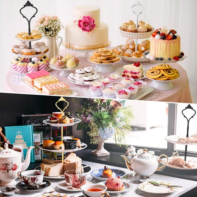 6 Sets 3 Tier Cake Stand Hardware Tiered Tray Plate Hardware Kit Heavy Metal Cake Fruit Food Plate Stand Fitting Stacking Kit for Serving Dessert Cupcake Dish Food(Simple,Black, Silver, Gold)
