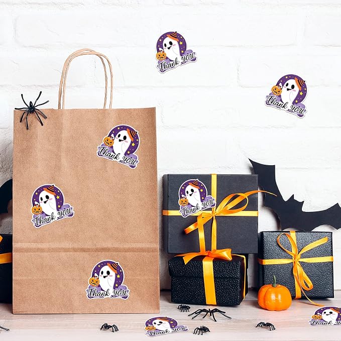 Whaline 225Pcs Halloween Stickers Funny Small Business Thank You Sticker Cute Ghost Stickers for Halloween Envelopes Sealing Goodie Treat Bags Party Gift Favors Box Cards Decoration
