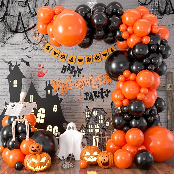 Black and Orange Balloon Arch Kit, Orange and Black Balloon Garland Kit with Different Sizes 18/12/10/5 inch Latex Balloons for Graduation Basketball Construction Theme Birthday Party Decorations