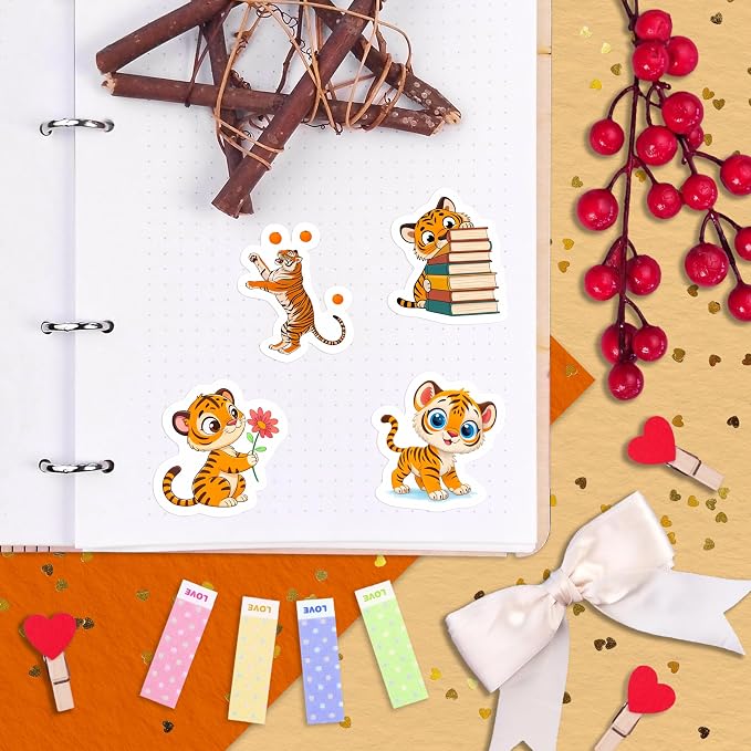100Pcs Tiger Stickers Waterproof or Laptop - Tiger Gifts & Party Supplies - Jungle Animals Stickers, Wildlife Decals - Gift for Women & Men