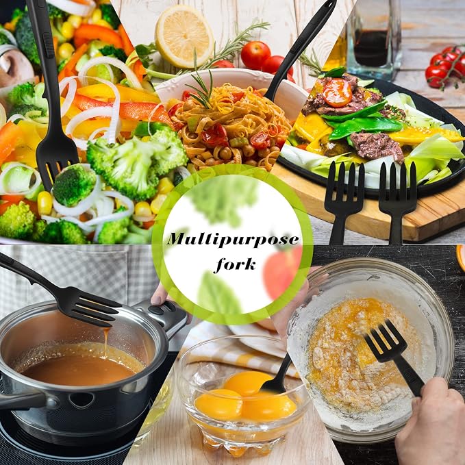 Mixweer 2 Pcs Silicone Flexible Fork 11.6 Inch Silicone Heat Resistant Cooking Fork Large Kitchen Non Stick Spork Ultimate for Mix Ingredients, Mash Food, Whisk Eggs, Baking(Black)