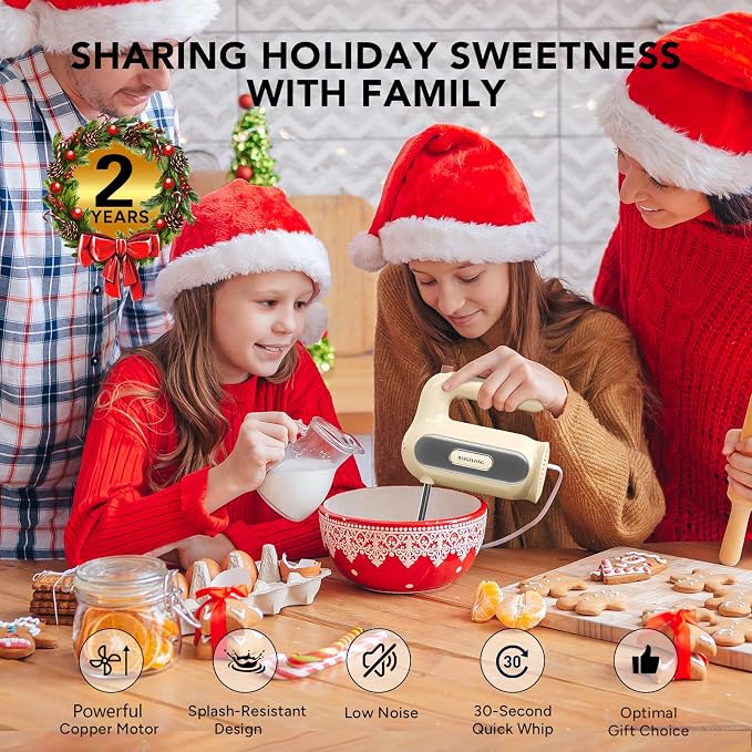 Hand Mixer Electric, 5-Speed Small Handheld Mixer, 2* (Dough Hooks & Beaters) Food Blender, Kitchen Blender for Baking, Cream, Cookies, 304 Dishwasher Safe