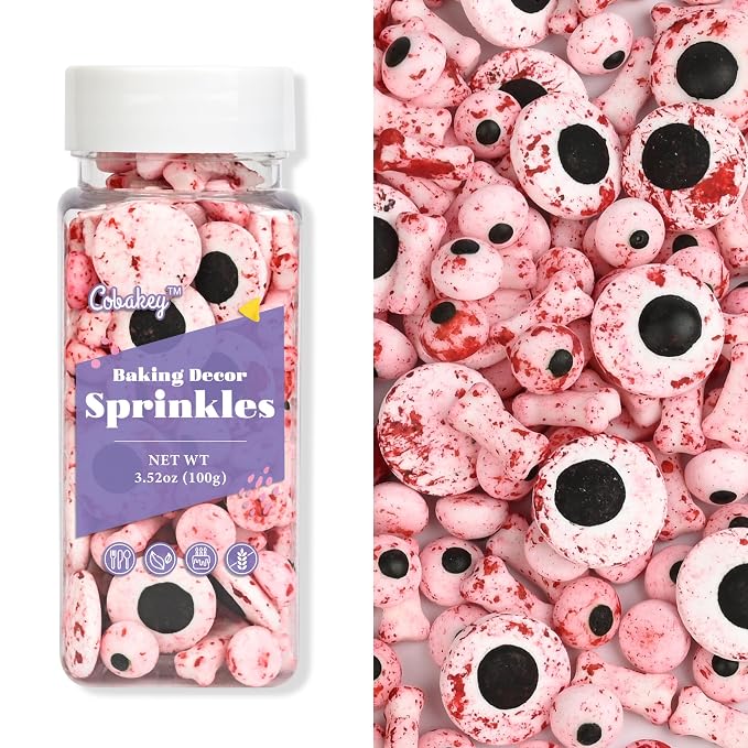 Halloween Sprinkles for Cake Decorating, Blood Eyeball & Bone Sprinkles Perfect for Halloween Dessert Party 3.52 Ounce