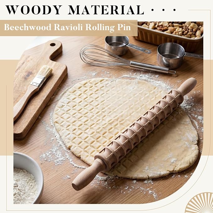 Gisafai 2 Pack 20 Inch Beechwood Ravioli Rolling Pin, Makes 44 Square Raviolis, Wooden Italy Dumpling Rolling Pin for Ravioli, Wonton, Dumplings, Pasta Dough, Gift for Home Cooks, Pasta Lovers