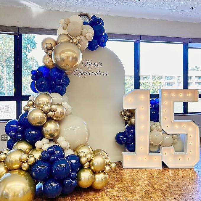 Blue and Gold Balloons Garland Arch Kit 154pcs Royal Blue White Metallic Gold and Confetti for Graduation Birthday Wedding Party Decorations