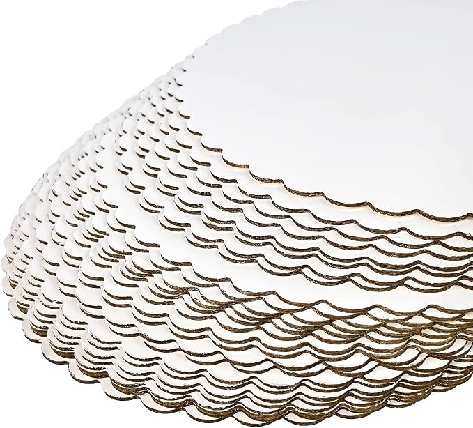 CHERRY 25-Pack 12 inch Sturdy Round Cake Boards, Gold Cardboard Cake Circles plate Scalloped Base,Pack of 25