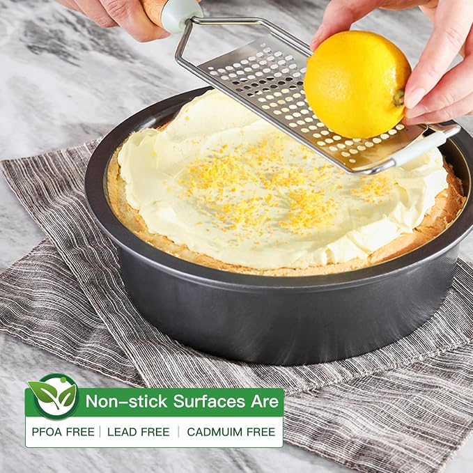 HONGBAKE 8 Inch Round Cake Pan Set for Baking with 100 Pieces Parchment Paper, Nonstick Deeper Circle Cake Pans with Wider Grips, 3 Pieces Layer Cake Tin, Cheesecake Mold, Huty Duty - Grey