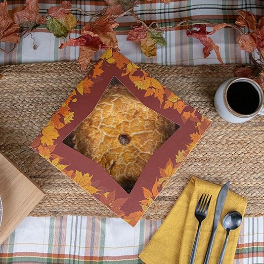 SCT Autumn Pie Boxes with Window (150 Quantity), 9x9x2.5, Apple Pie, Pumpkin, Fall Bakery, and Dessert Boxes, Thanksgiving Packaging, 2462