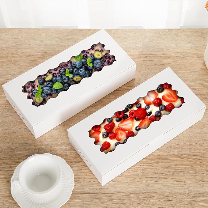 50 pcs White Cookie Box,12x5.5x2.5 Inch Bakery Boxes with Window Pies Chocolate Strawberries Muffins Biscuit Pastry Dessert Box For Packaging
