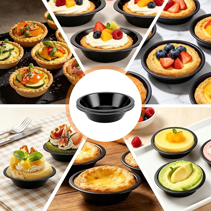 4Inch Mini Pie Pans Pie Plates Mini Tart Pans for Baking Round Bakeware Set for Baking Dessert Set of 5- Black