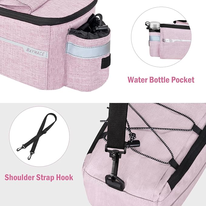 RAYMACE Bike Rear Rack Bag, Bike Trunk Cooler Bag, Bicycle Pannier for Warm or Cold Items (Pink)