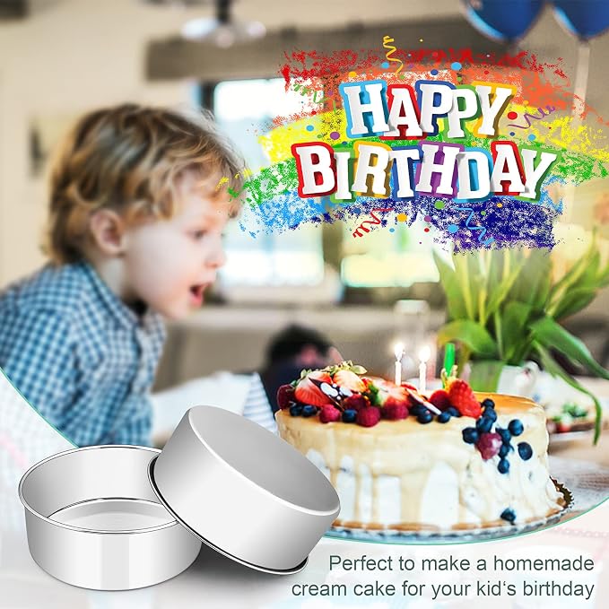 E-far 9½ x 3 Inch Round Cake Pans, Stainless Steel Deep Cake Baking Pan Tin for Birthday Wedding Party Chiffon Cheesecake, Healthy & Non-Toxic, Straight Side & Dishwasher Safe - Set of 2
