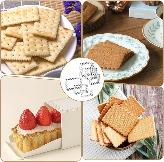 Qianyu 6 Pcs Scalloped Cookie Cutter Set, Stainless Steel Square Rectangle Biscuit Molds with Fluted Jagged Edge Assorted Sizes Geometric Frame Plaque Fondant Cake Fruit Vegetable Shapes Cutter
