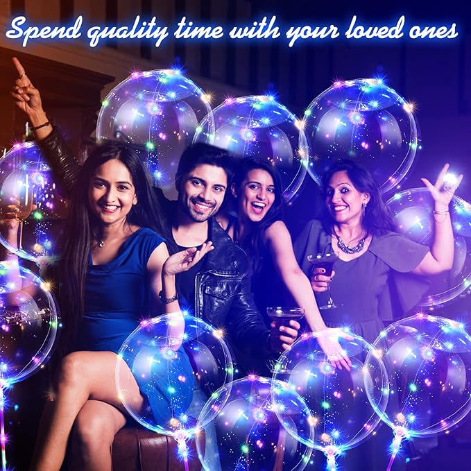 Vinsot 30 Pack LED Bobo Balloons Light Up Balloons Clear Helium Bubble Bobo Glow with String Lights for Parties Birthday Wedding Decoration(Multi Color Light 20 Inch)