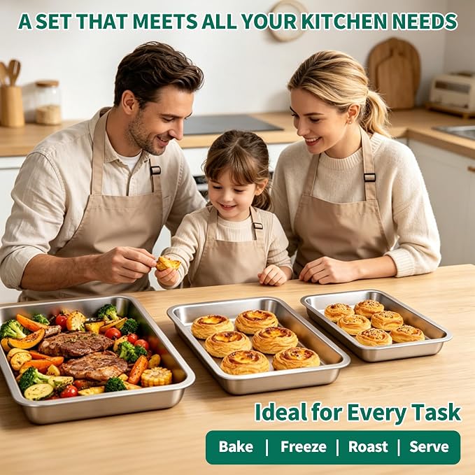 Baking Sheet Set Of 2,Stainless Steel Cookie Sheet For Baking,Sheet Pans For Baking,Baking Sheets Non Stick,Cookie Baking Pans Sheets,Baking Tray,Durable And Easy Clean (Set of 2-16”)