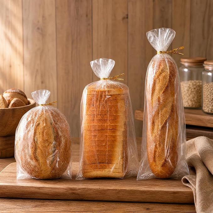 Homrelaxy 75Pcs Plastic Bread Bags for Homemade Bread and 90 Ties, 18 x 8 x 4 Inch Reusable Clear Loaf Bags, Adjustable, Perfect for Home Bakers and Bakeries
