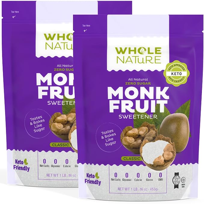Whole Nature 100% Monk Fruit Sweetener With Erythritol Granulated - 2lb Pure Monkfruit Sweetener With Erythritol - Paleo & Keto Friendly Zero Calorie Sugar Substitute Healthy Sugar Alternative