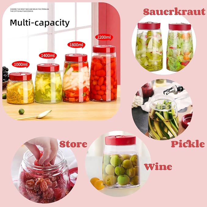 1.4 Liter Fermentation Jar, Fermenting Kit with Venting Valve Airlock and Fermenting Weight, Pickle Jar, Wide Mouth Glass Jar for Pickles, Kimchi, Sauerkraut, Mead, Kombucha, Sourdough
