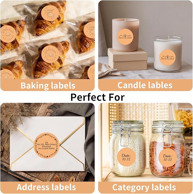 500 Labels/Roll 2" Apricot Round Thermal Labels, Waterproof Circle Blank Thermal Sticker Compatible with Direct Thermal Label Printers for DIY Logo Designs, Thank You, Small Business