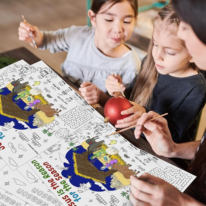 45pcs Nativity Coloring Placemats for Kids Disposable Bible Coloring Poster Christmas Xmas Gifts School Classroom Activities Paper Table Mats