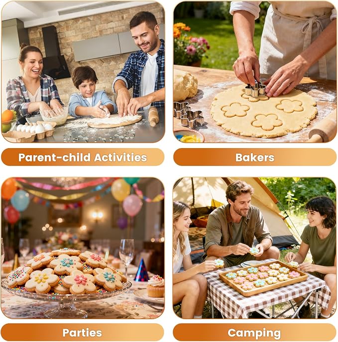 Flower Cookie Cutter Set for Kids Lunch, 6 Sizes (4", 3.5", 3.0", 2.5", 2", 1.6") Food-Grade Fondant/Sugar/Fruit/Sandwich/Vegetable/Biscuit Cutters for Baking (Allow Dishwasher)