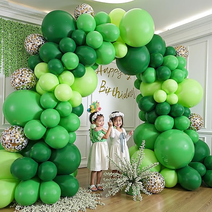 412pcs Green Balloon Garland Arch Kit, 18 12 10 5 inch Different Sizes Balloons for Green Jungle Forest Themed Birthday Party Decorations