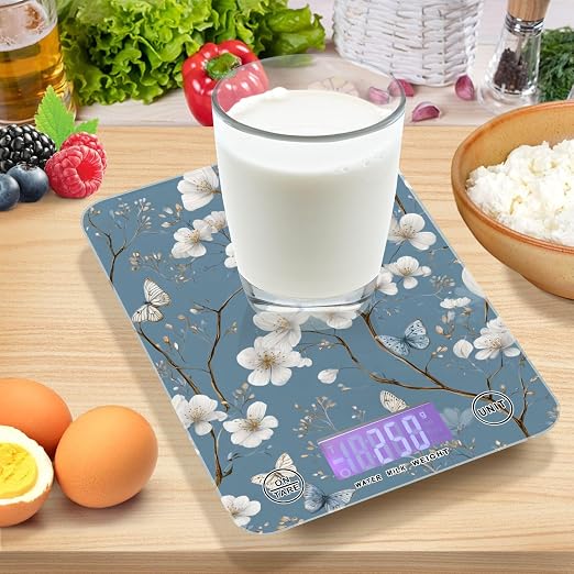 Food Scale Kitchen Scale Food Weight Scales Digital Weight Grams and Ounces Small Electronic Food Scale for Baking Cooking Blue Flowers Butterfly