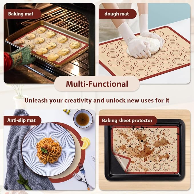 Silicone Baking Mat Set of 6, Macaron Silicone Baking Mat for Baking Sheets, Non-Stick & Reusable Silicone Mats for Baking Macarons, Cookies, Pastries, Pizza
